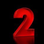 Red Number 2 on Black background with reflection